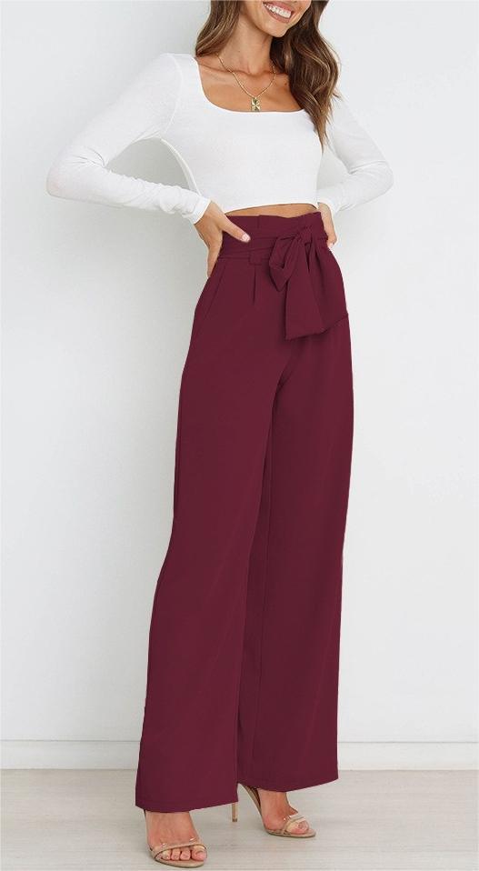 Women's Dress Casual Fashion Wide Leg Bow Pants