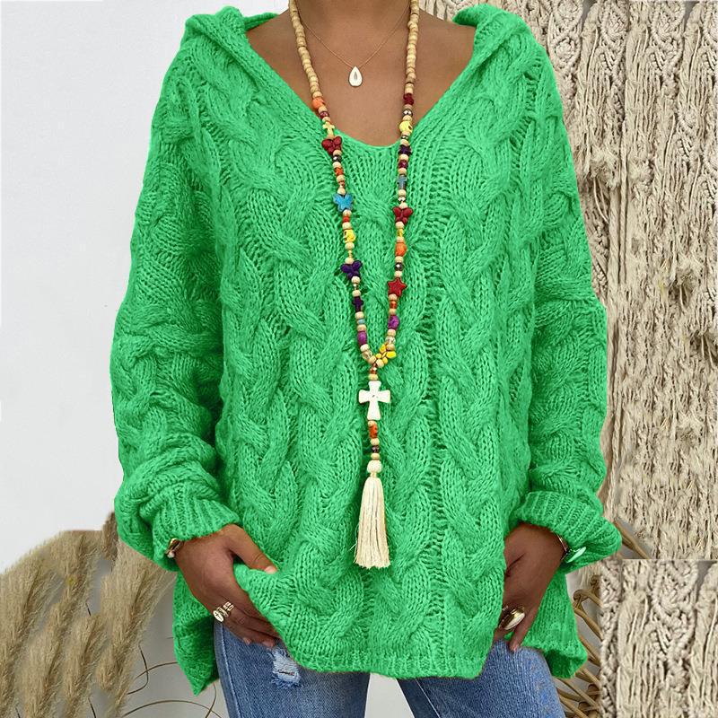 Women's Long Sleeve Hood Knitted Loose Pullover Sweaters