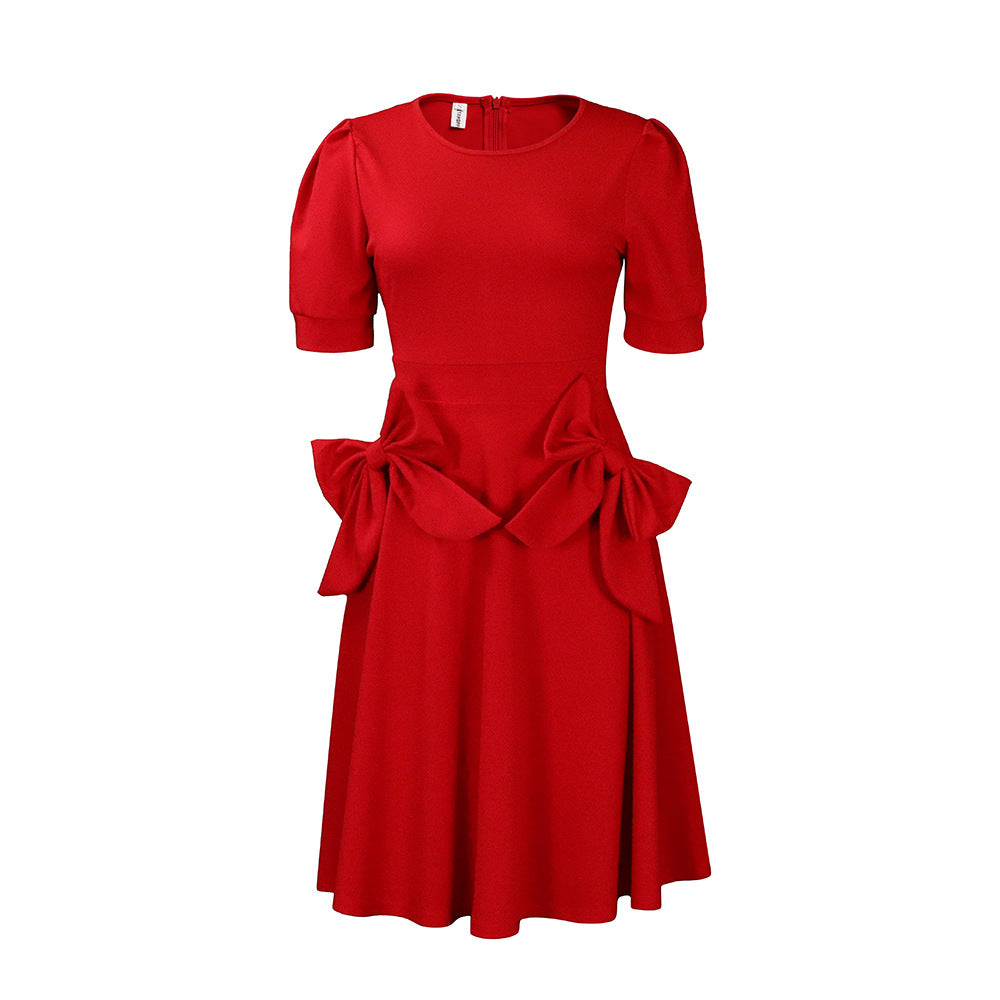 Women's Large Summer Elegant Solid Color Sleeve Dresses