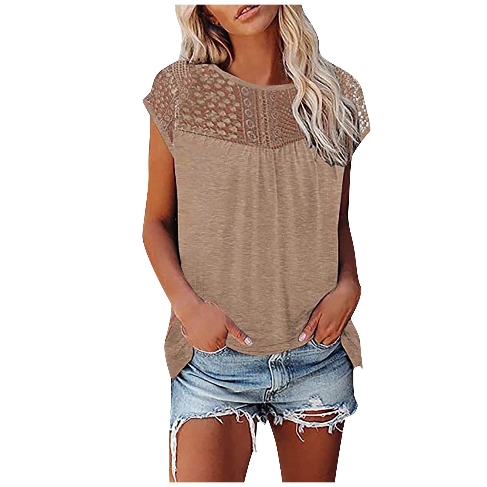 Women's Sexy Lace Stitching T-shirt Solid Color Blouses