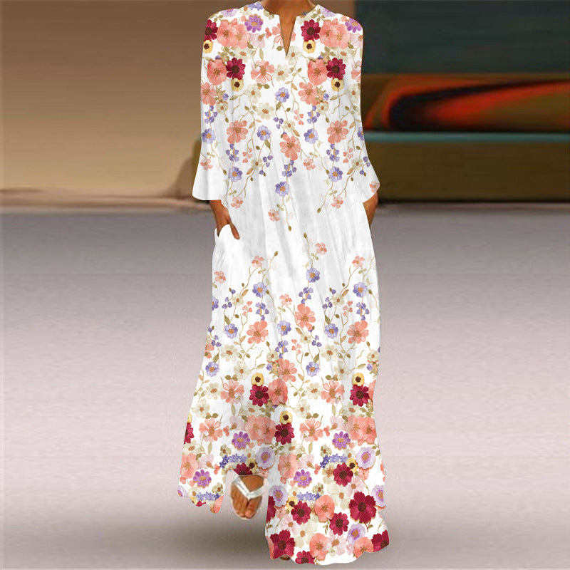 Women's Long Dress Sleeve Pocket Printed Loose Dresses