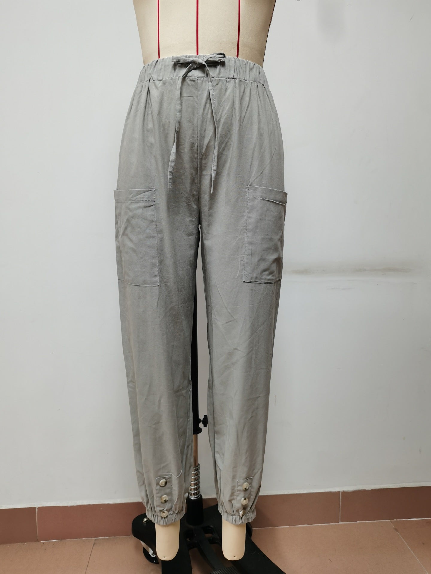 Women's Loose High Waist Button Cotton And Linen Trousers Pants