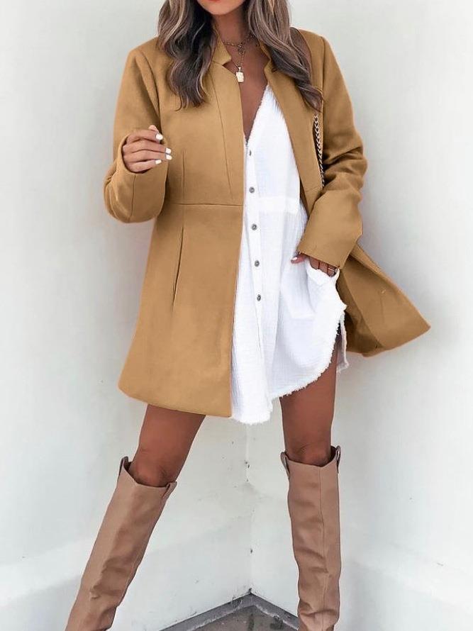 Women's Solid Color Slimming Long Sleeve Pocket Coats