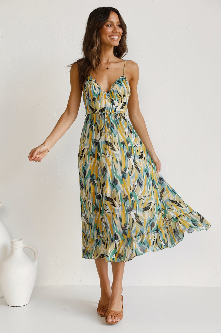 Women's Summer Printed Ruffle Sleeveless Dress Dresses