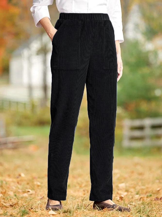 Women's Corduroy Casual Solid Color Pocket Trousers Pants