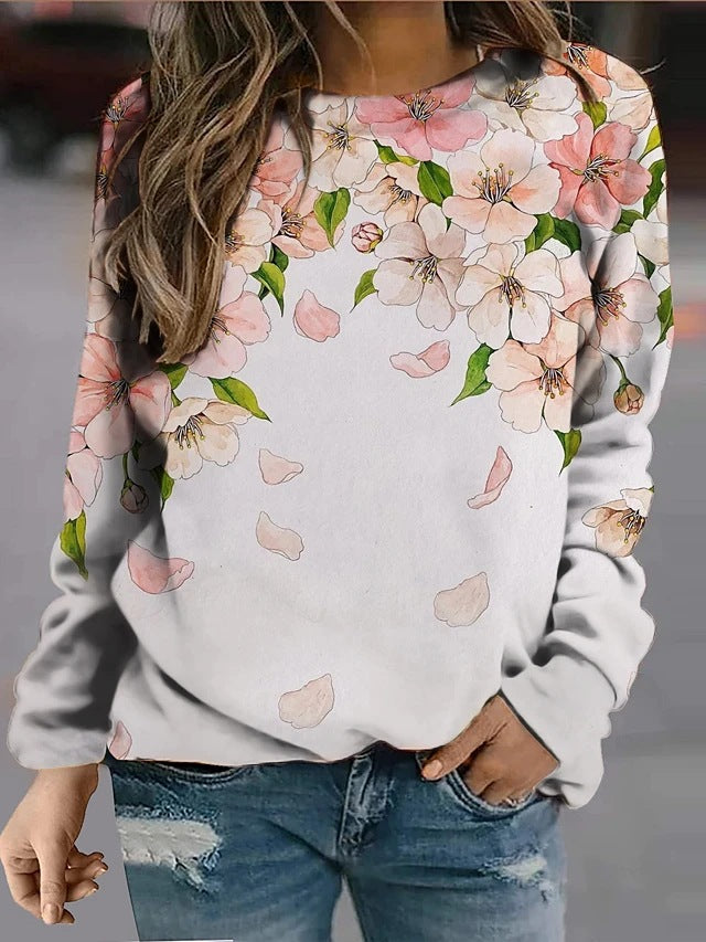 Women's Landscape Flower Floral Print Long Sleeve Sweaters