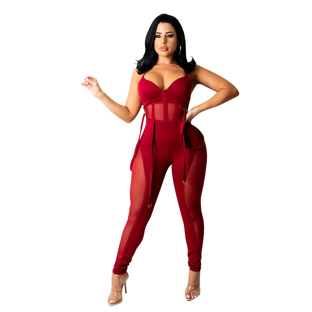 Women's Autumn Mesh Sexy Suspender Trousers Pants