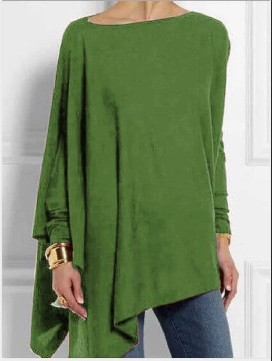 Long Sleeve Irregular Solid Color Pullover T-shirt Casual Tops