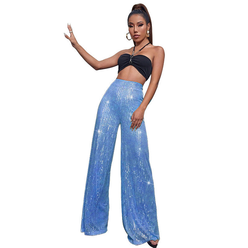 Women's High Waist Fashion Casual Sequins Loose-fitting Pants