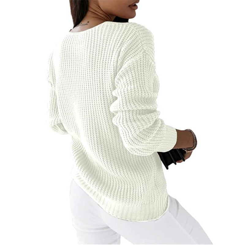 Women's Long Sleeve V-neck Solid Color Twist Tops