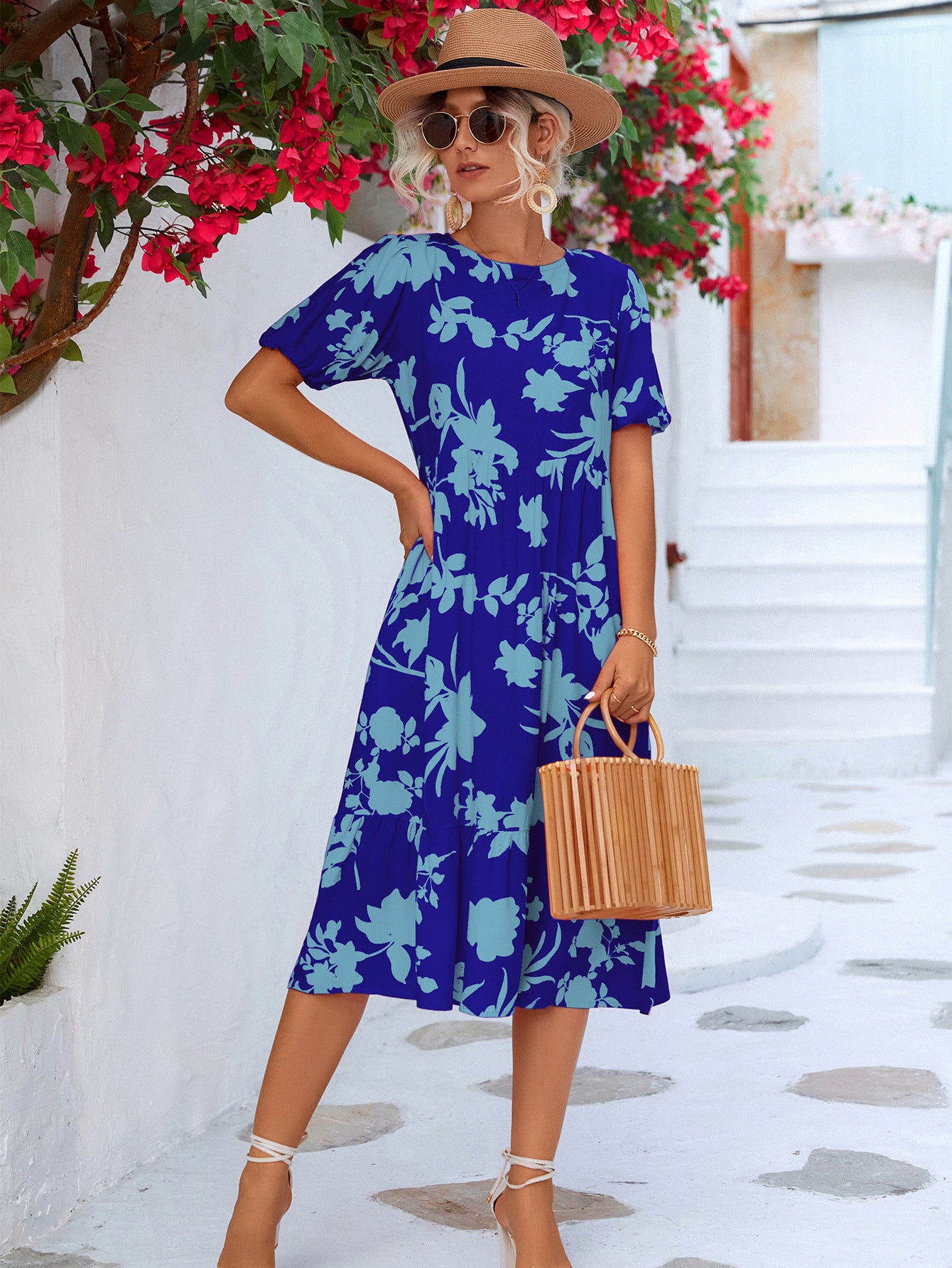 Elegant Classic Versatile Puff Sleeve Printed Dresses