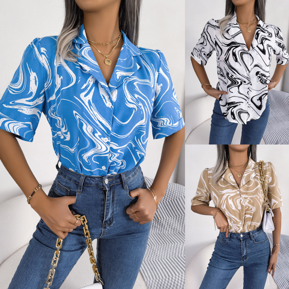 Women's Casual Collar Contrast Color Loose Sleeve Blouses