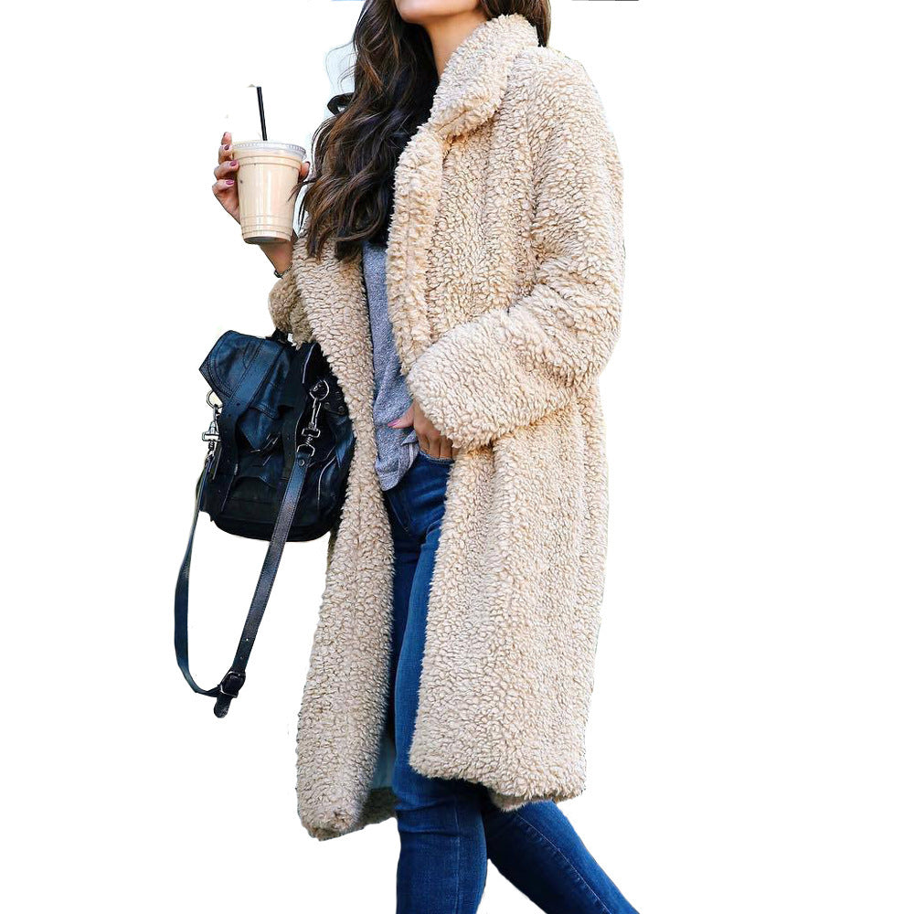 Women's Elegant Long-sleeved Lapel Plush Large Coats