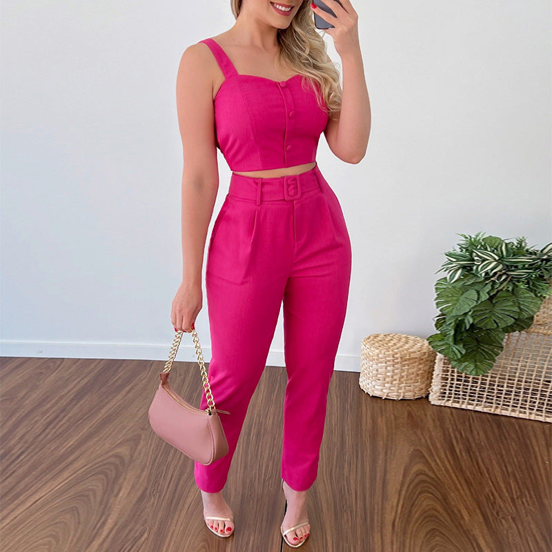 Women's Spring Sweet Solid Color High Waist Suits