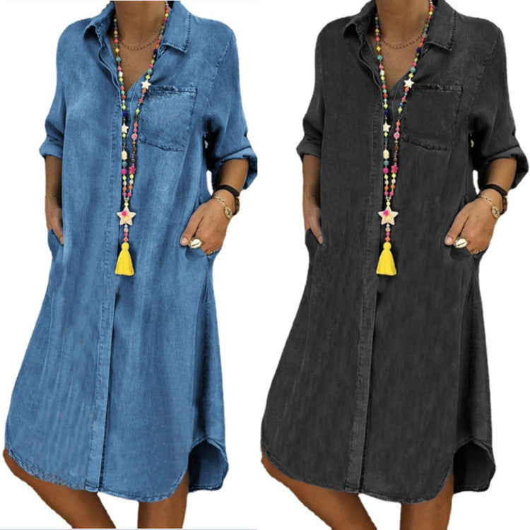 Women's Denim One-piece Dress Solid Color Casual Dresses