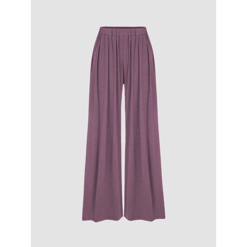 Women's Casual Stretch Elastic Waist Wide Leg Pants