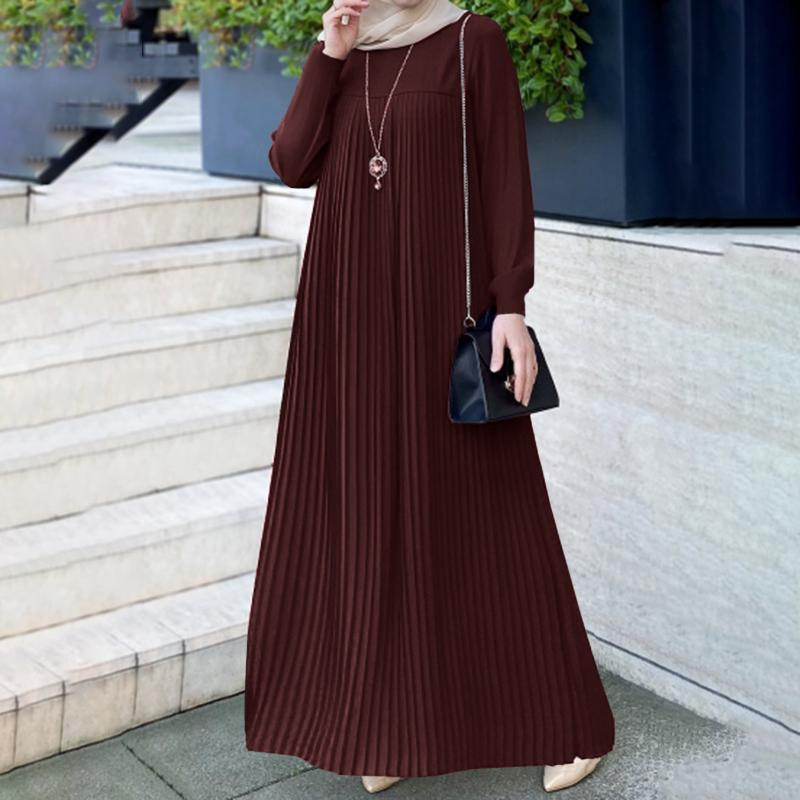 Women's Wear Arabic Style Elegant Pleated Solid Dresses