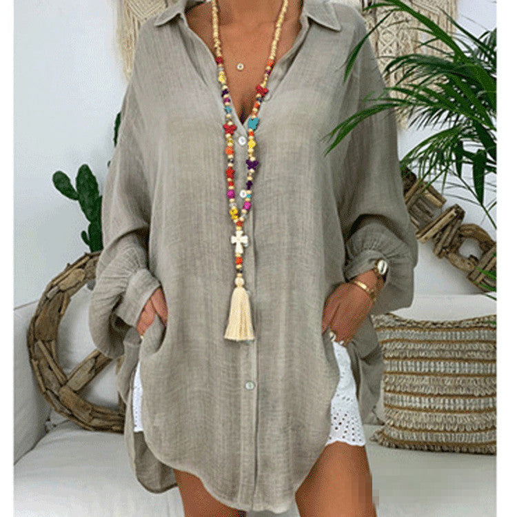 Women's Color Buttons Long Sleeve Loose Casual Tops