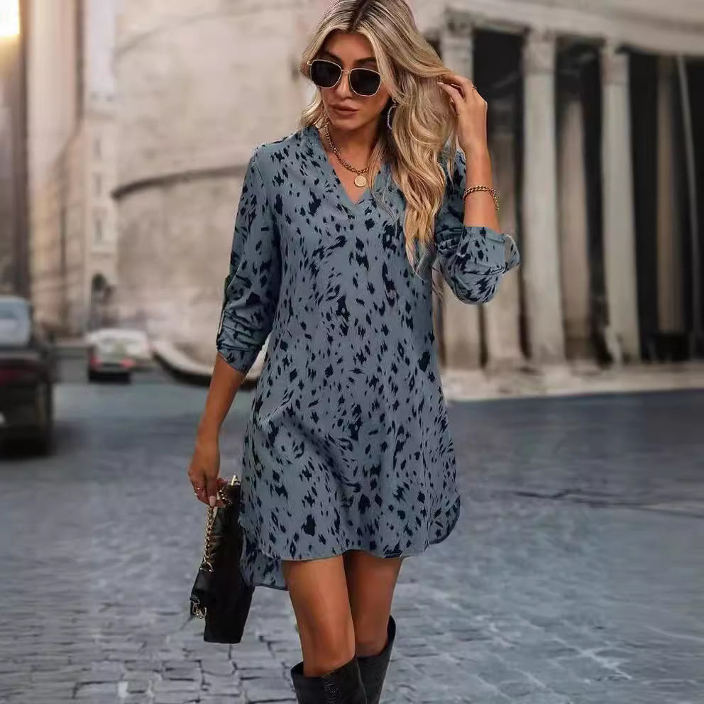 Women's Summer Fashionable Leopard Print Long Sleeve Dresses