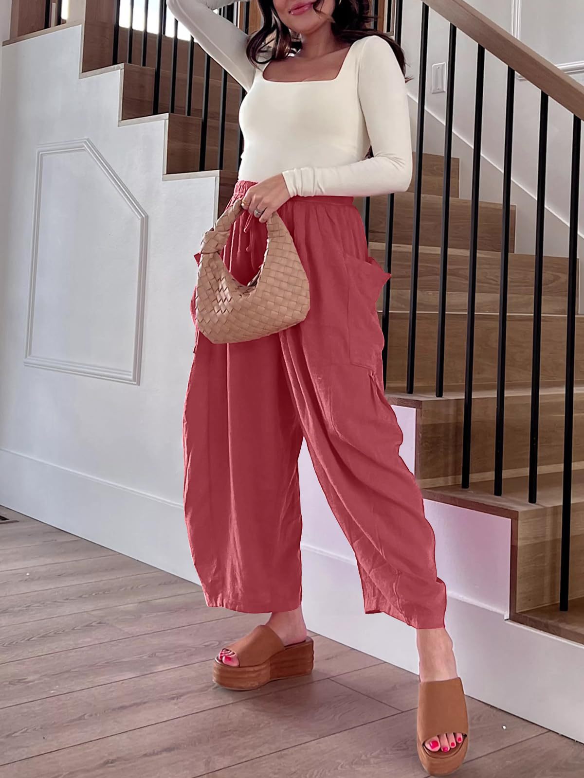 Women's Waist Pleated High Wide Leg Loose Pants