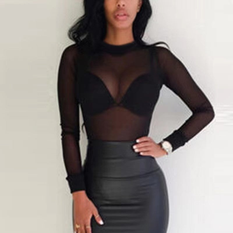 Women's Sexy Ultra Slim Mesh Stretch Tight Blouses