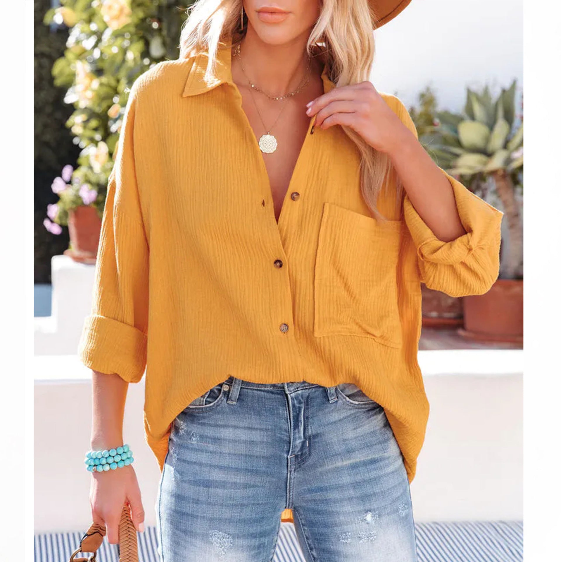 Women's Casual Collar Long Sleeve Button-down Shirt Blouses