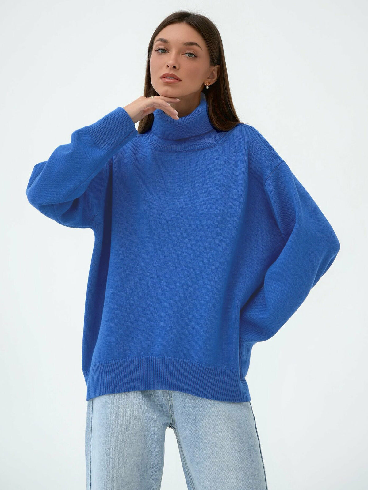 Women's Turtleneck Loose Classic Solid Color Pullover Sweaters