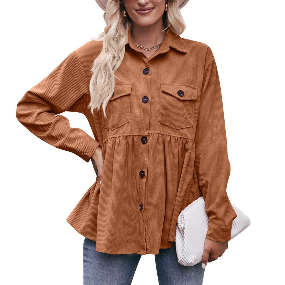 Women's Classy Casual Doll Shirt Corduroy Blouses