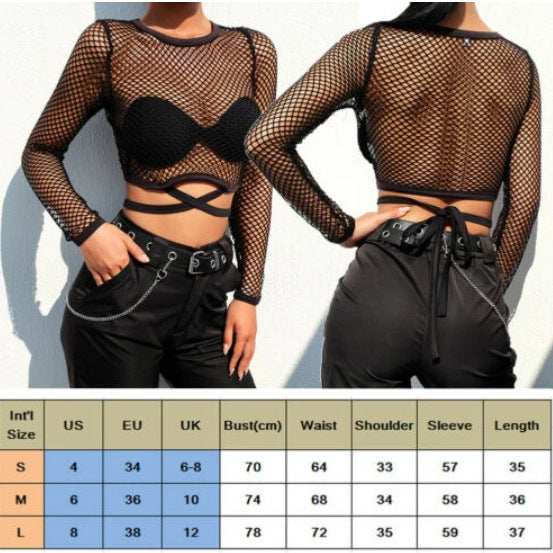 Women's Fashionable Mesh Round Neck Hollow Out Blouses