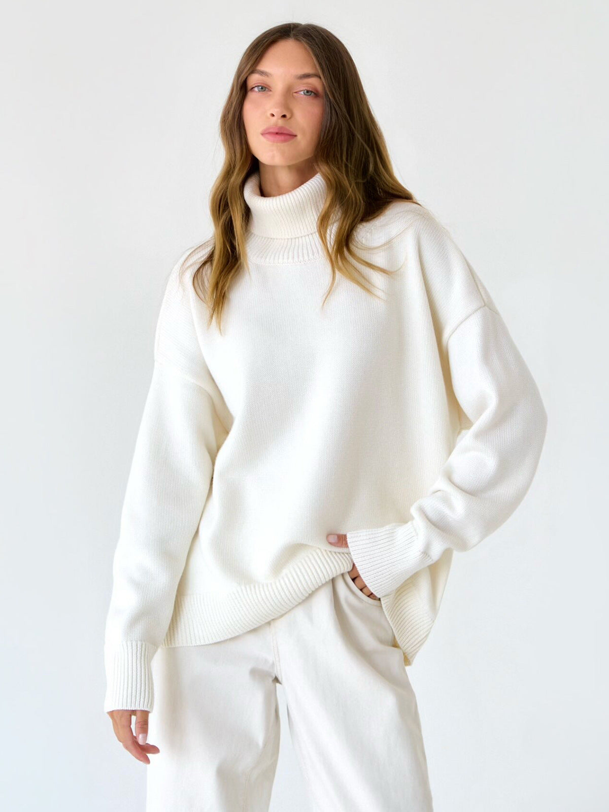 Women's Turtleneck Loose Classic Solid Color Pullover Sweaters