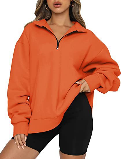 Women's Casual Half Long-sleeve Zipper Fleece-lined Pocket Sweaters