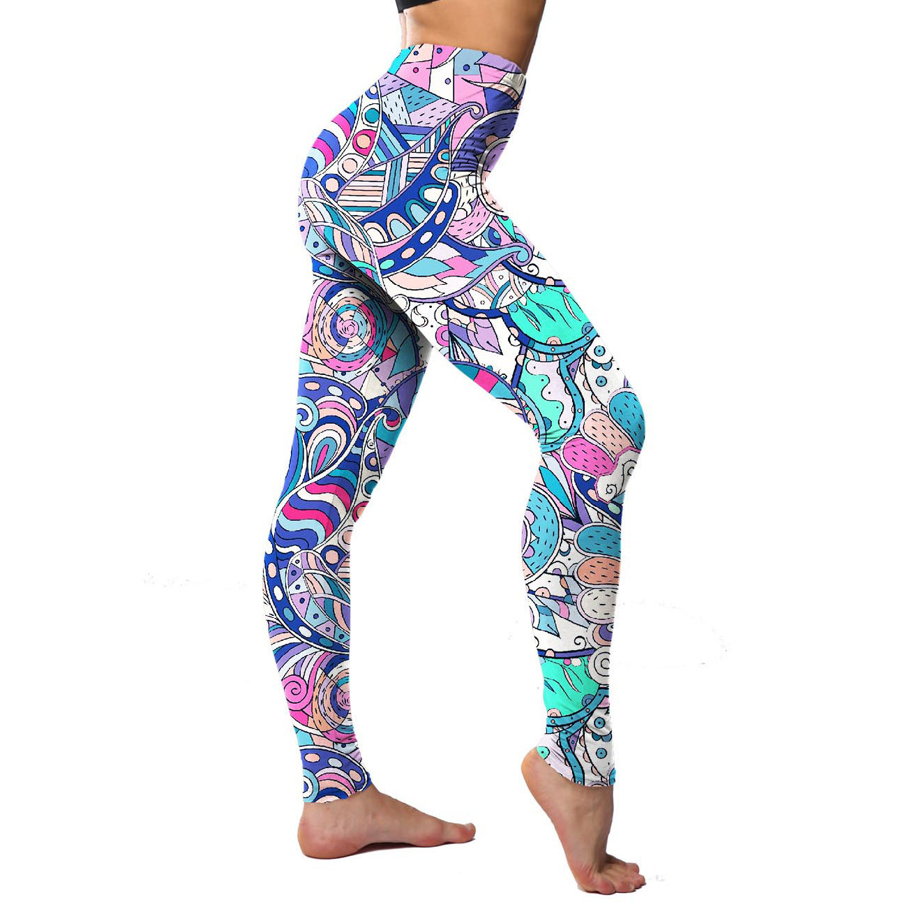 Durable Classic Pink Blue Printed Cropped Leggings