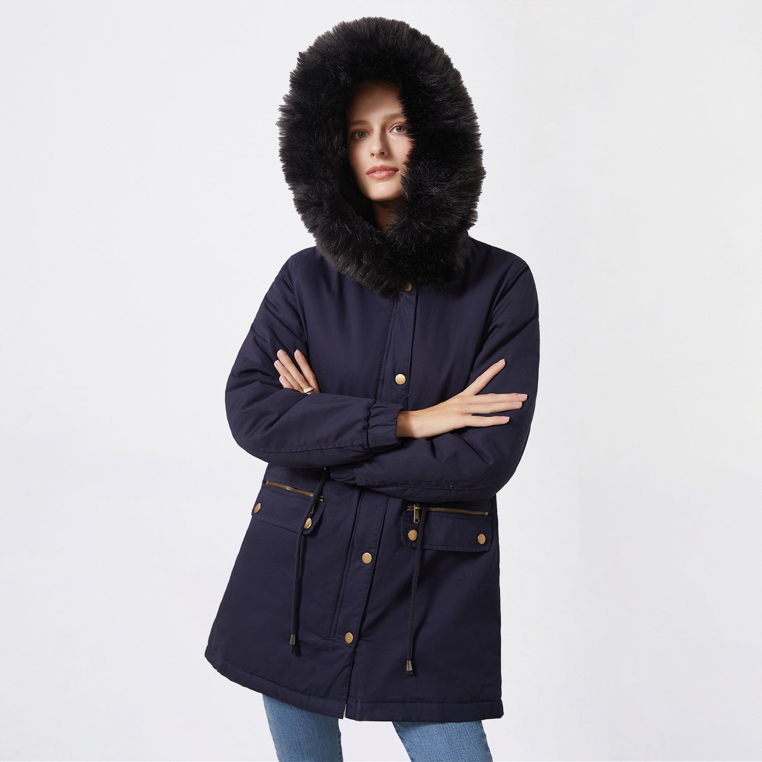 Women's Fleece Lined Collar Hooded Warm Loose Coats