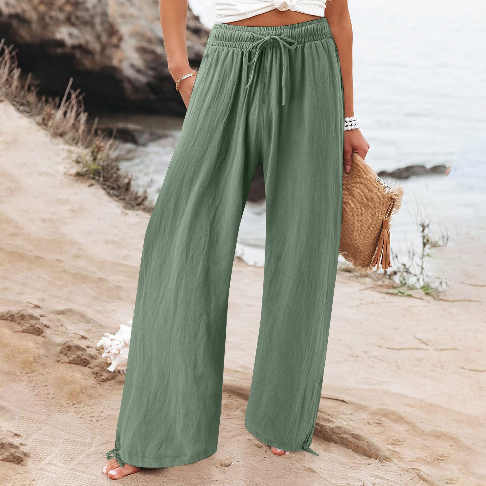 Elastic Casual Solid Color Trousers Wide Pants