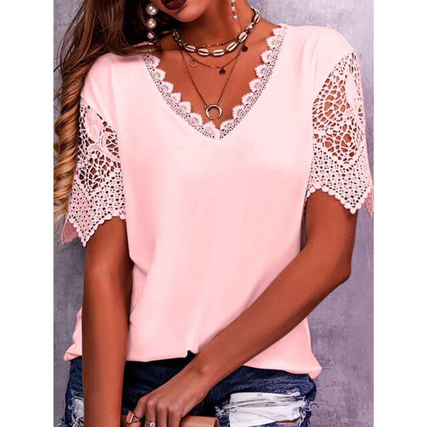 Women's Popular Stitching Loose V-neck Sleeve Blouses