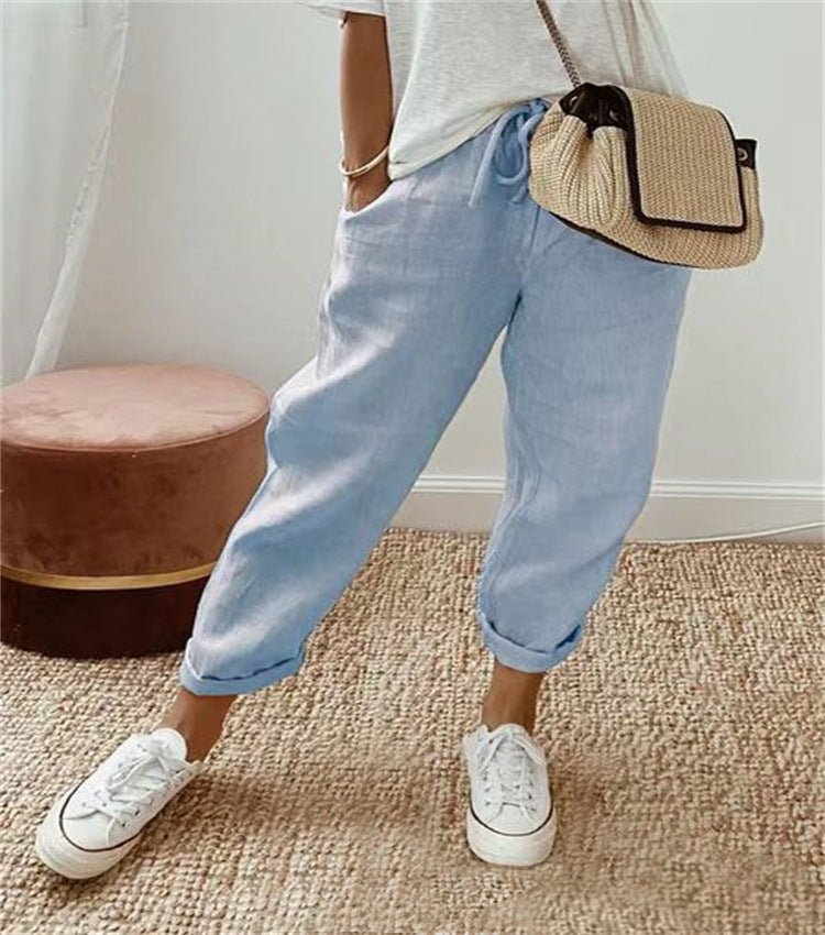 Women's Cotton And Linen Solid Color Casual Pants