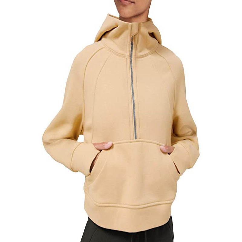 Hooded Pullover Solid Color Pocket Casual Sweaters