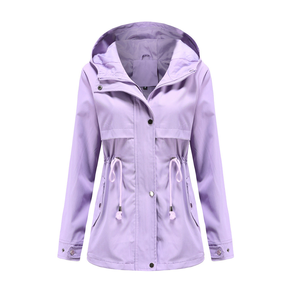 Durable Mid-length Hooded Waist-tight Outdoor Raincoat Coats