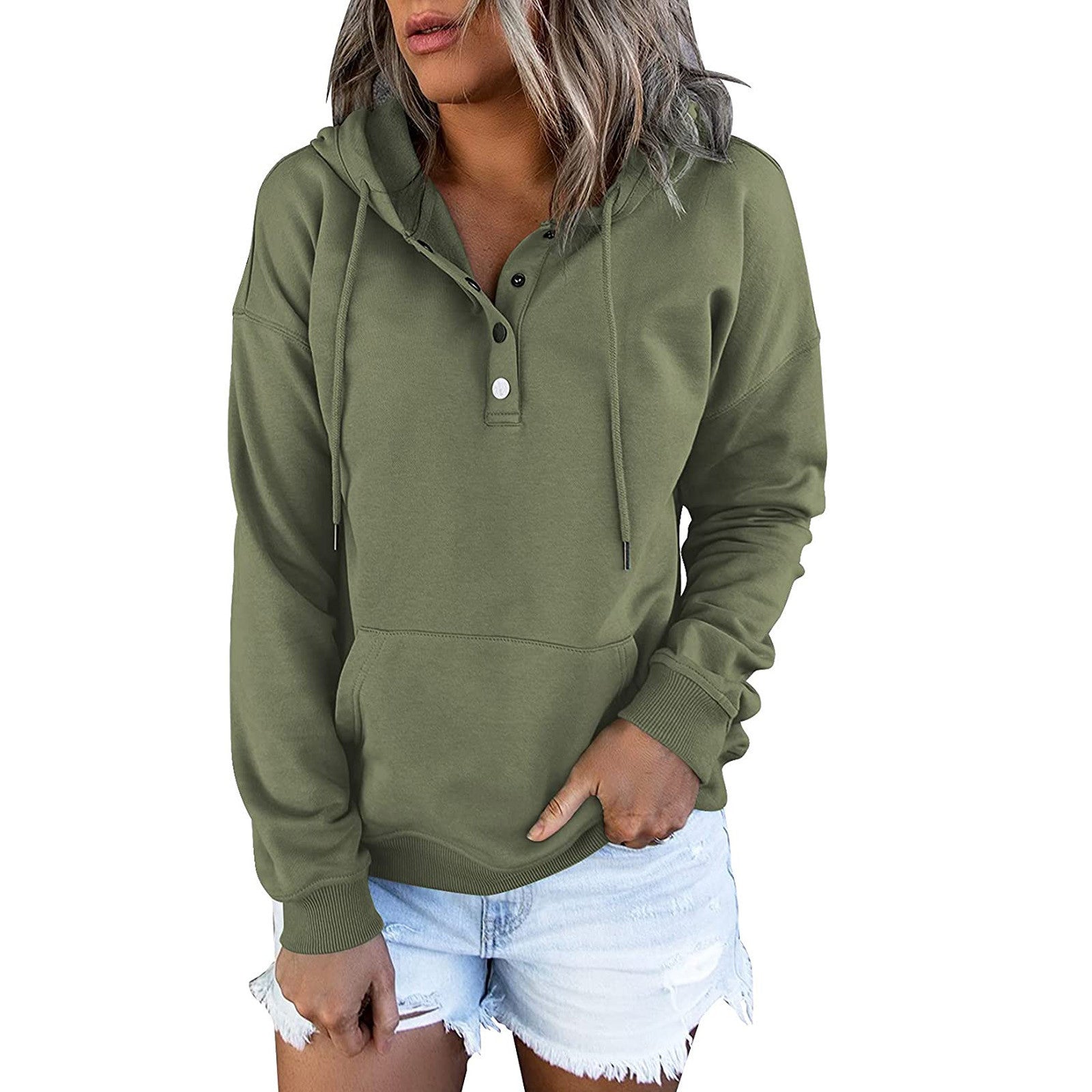 Women's Long Sleeve Loose Casual Hooded Drawstring Sweaters