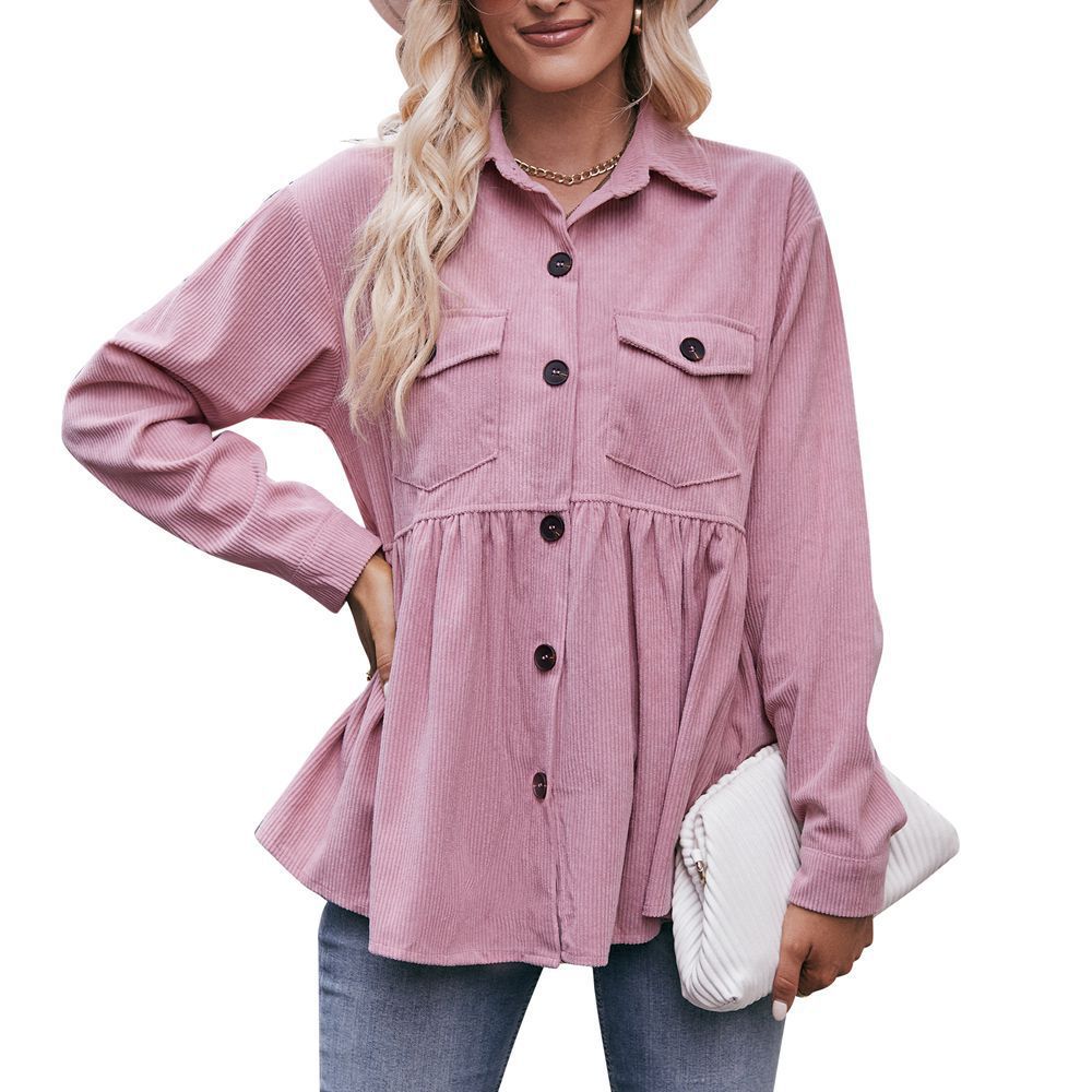 Women's Classy Casual Doll Shirt Corduroy Blouses