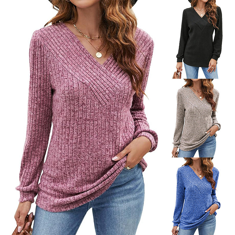 Women's Long Sleeve Casual Sunken Stripe Sweaters