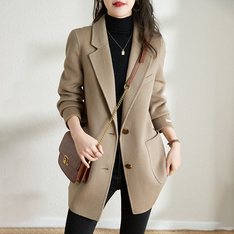 Women's Commuter Solid Color Long Sleeve Woolen Coats