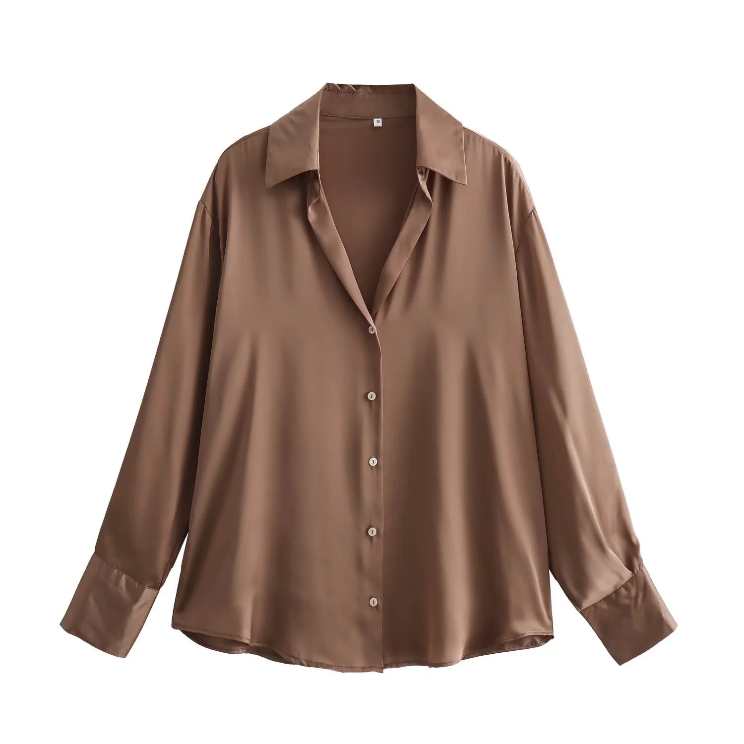 Women's Autumn Silk Satin Texture Draping Long-sleeved Blouses