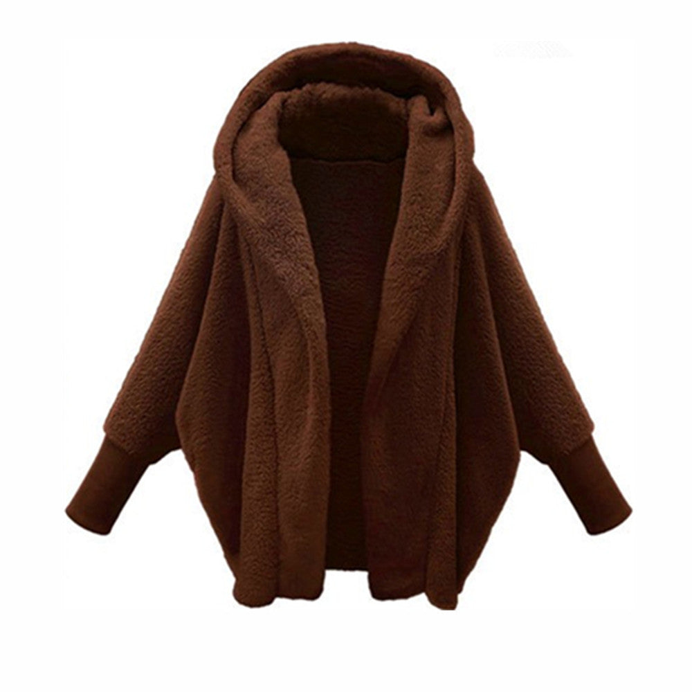 Women's Solid Color Long Sleeve Hooded Loose Coats