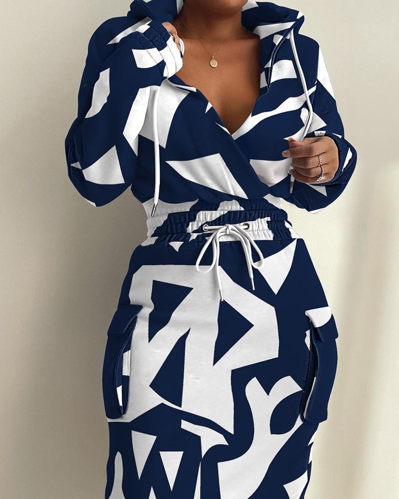 Women's Elegant Printed Waist Pocket Dress Dresses