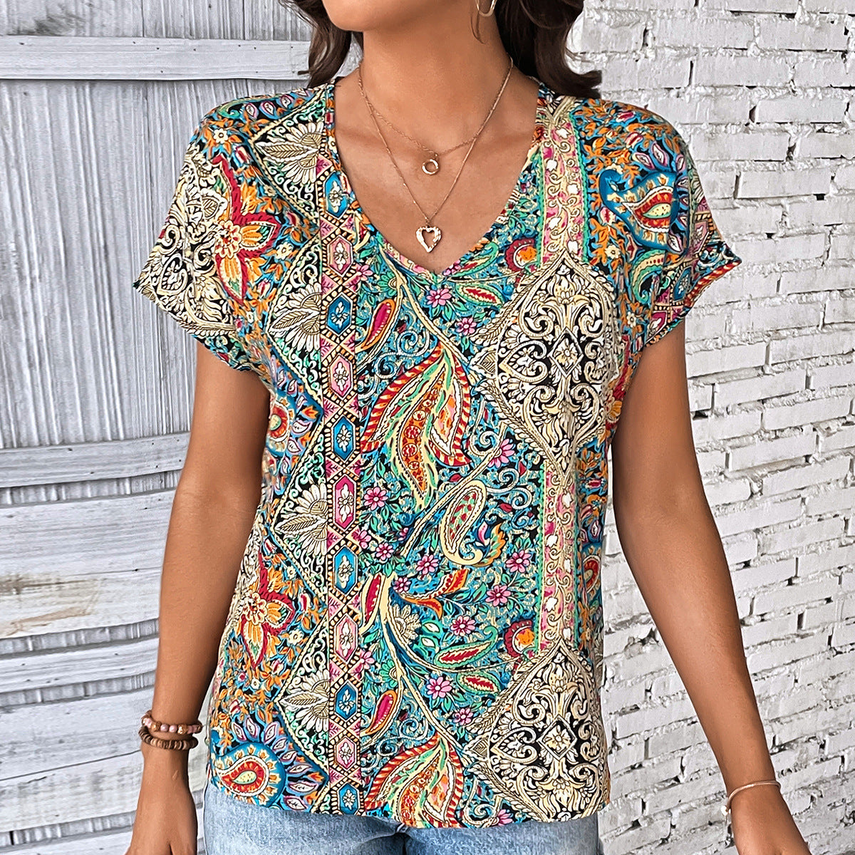 Women's Trendy Summer Full Vintage Print Blouses