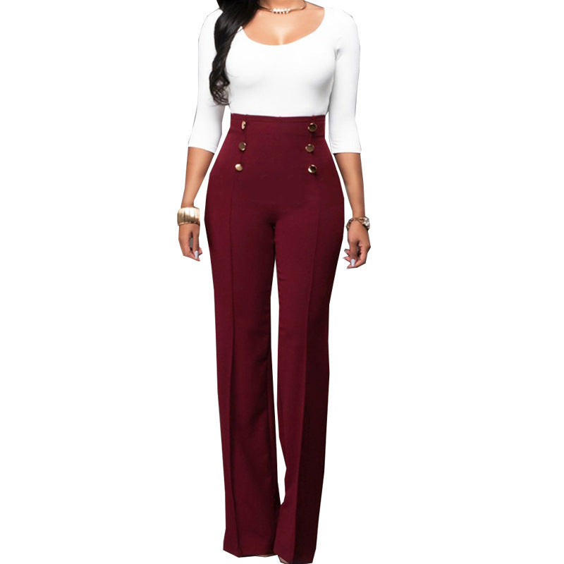 Women's Button Solid Color Trousers Bootcut Pants