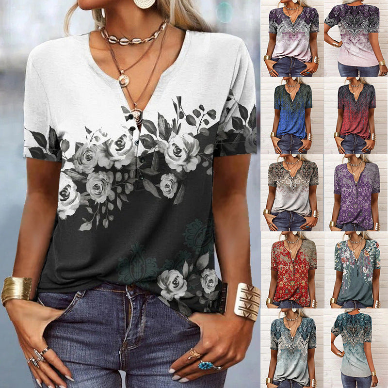 Women's Short-sleeved Printed Ethnic Fashion T-shirt Blouses