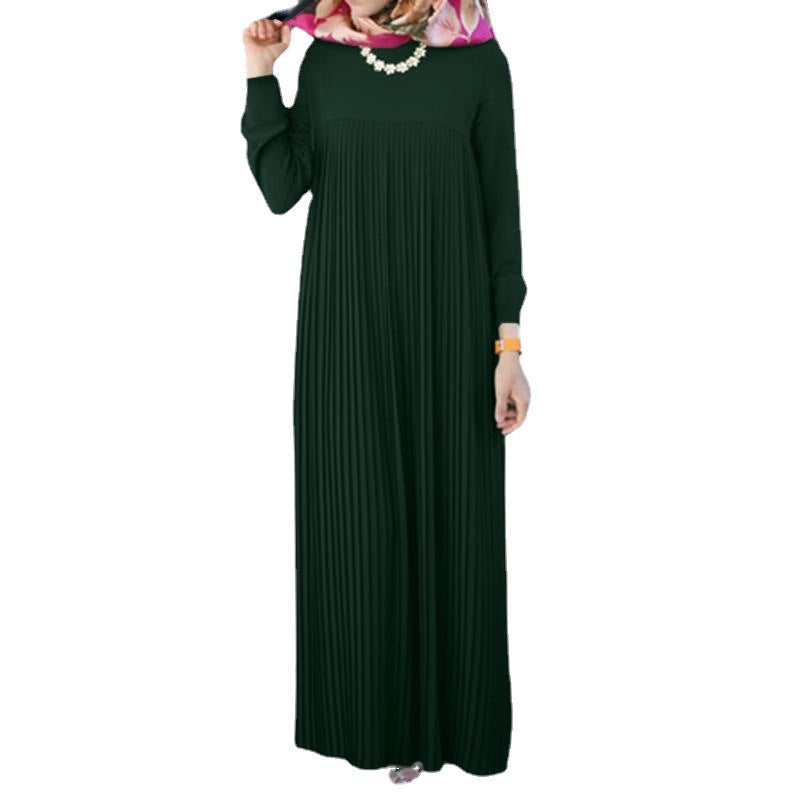 Women's Wear Arabic Style Elegant Pleated Solid Dresses