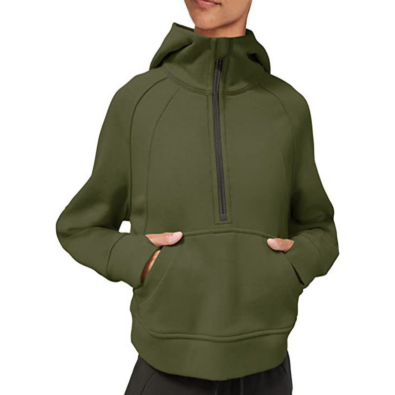 Hooded Pullover Solid Color Pocket Casual Sweaters